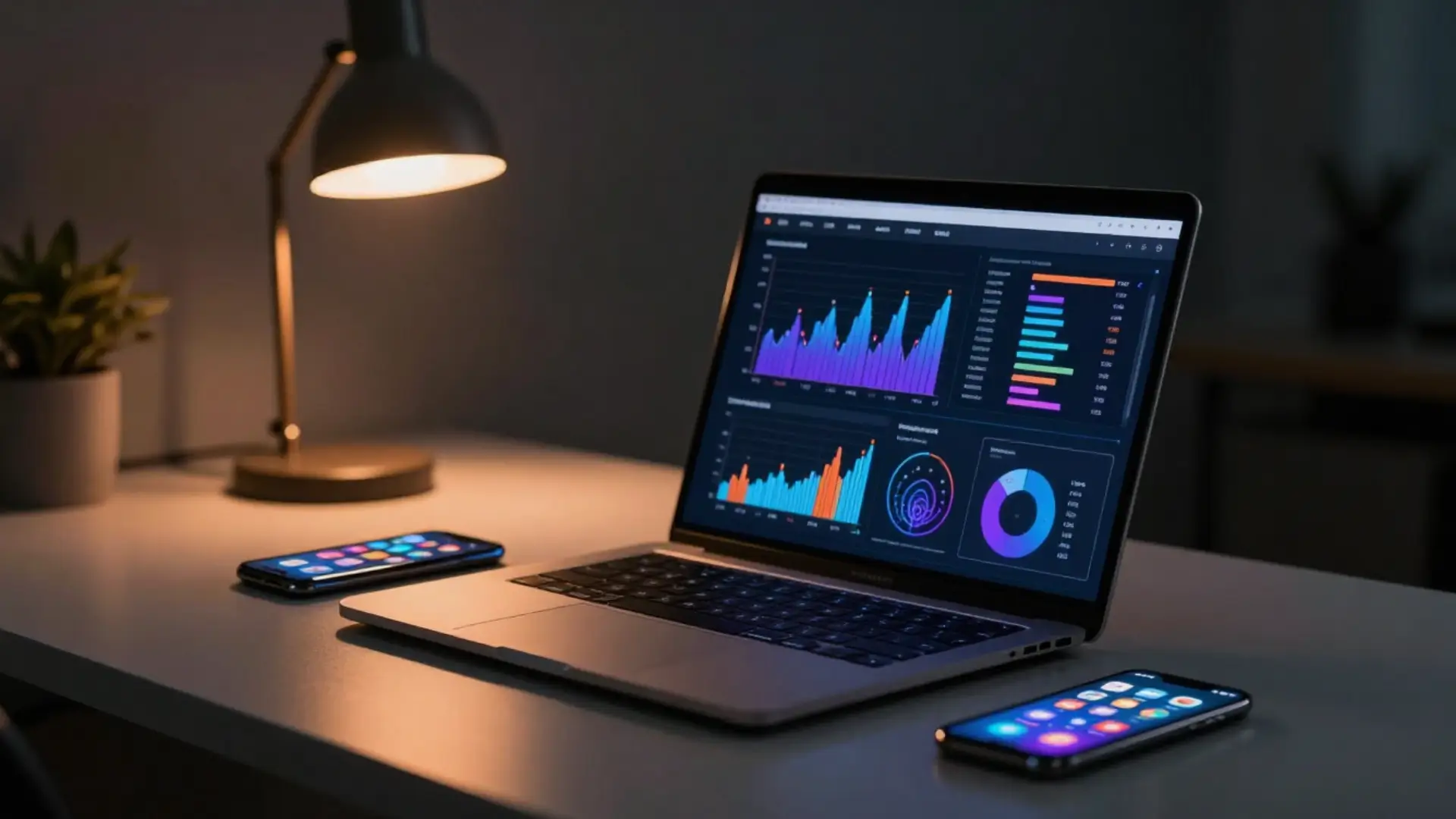 Laptop on a desk for marketing work